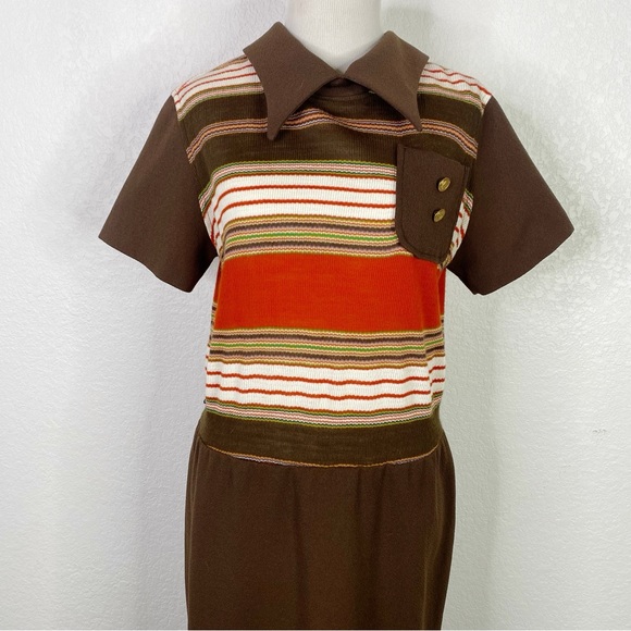 Vintage Dyanne Dallas Brown Orange Woven Knit Dress - Picture 2 of 8